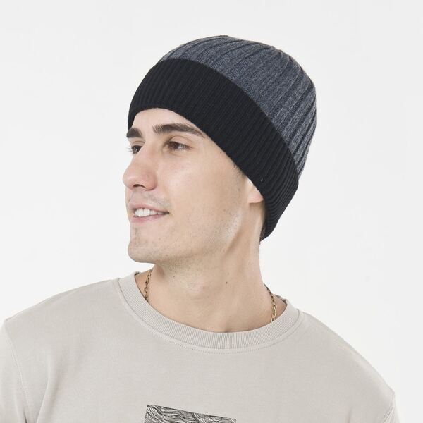 

Men Contrast Trim Knit Beanie, Grey