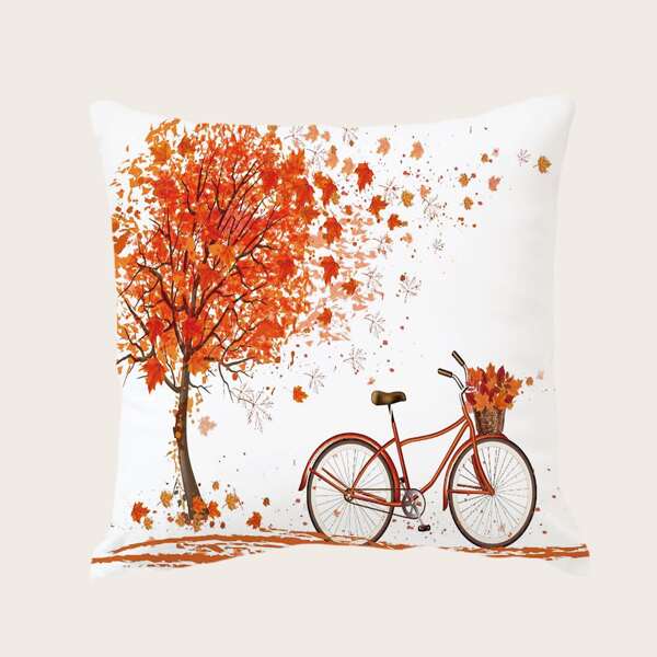 

Maple Leaf Print Cushion Cover Without Filler, Multicolor