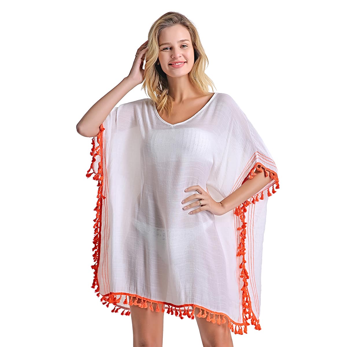 

Tassel Trim Knot Front Cover Up, White