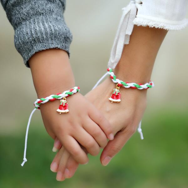 

2pcs Parent-girls Christmas Bell Charm Bracelet, Multicolor
