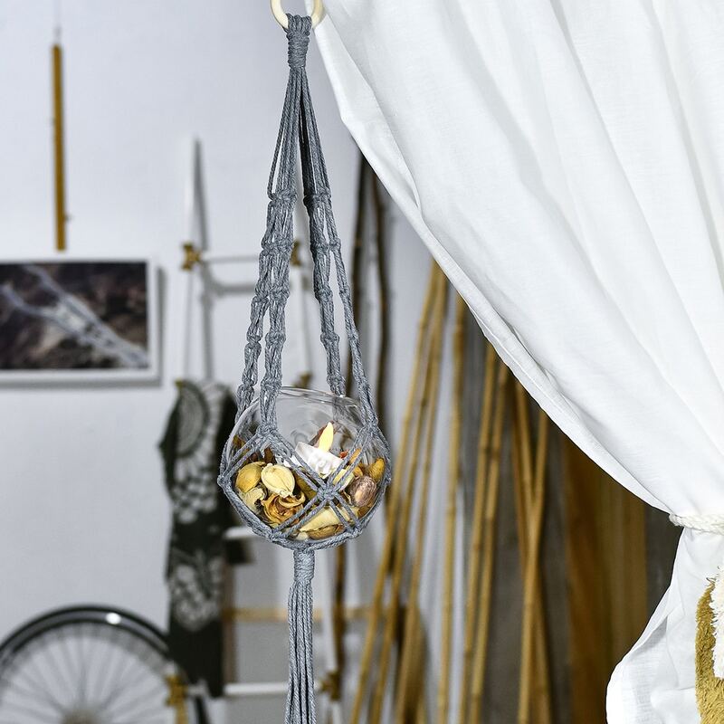 

1pc Woven Macrame Plant Hanger, Grey