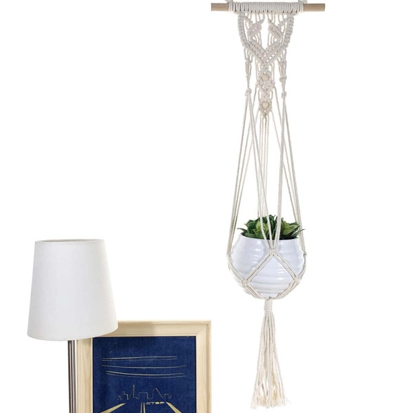 

1pc Woven Macrame Plant Hanger, Beige