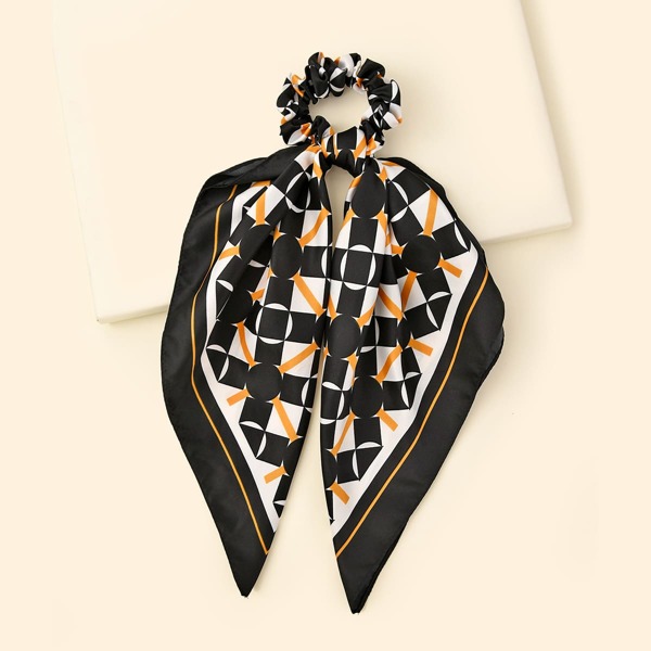

Plaid Scarf Scrunchie, Black and white