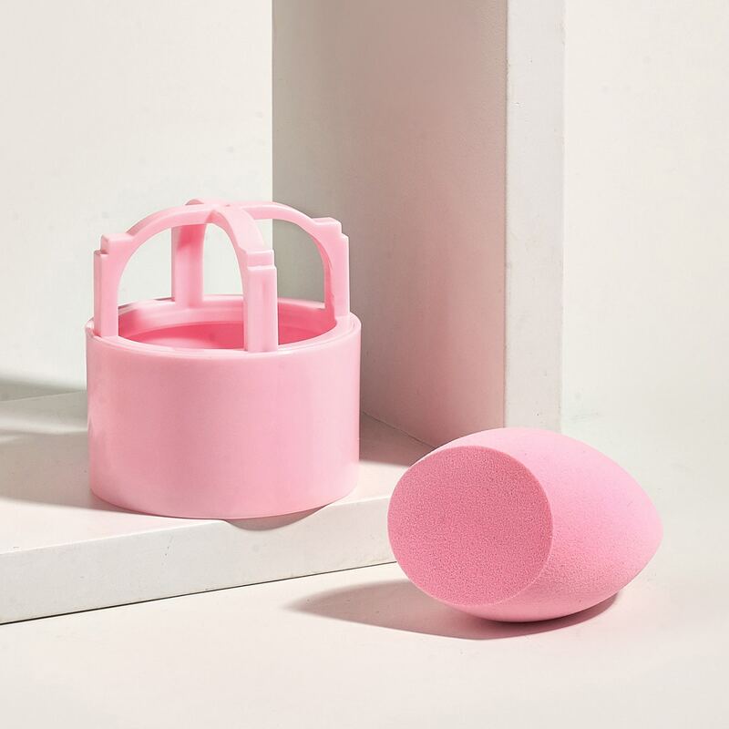 

1pc Solid Makeup Sponge With Holder, Pink