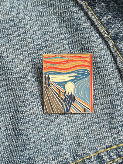 دبوس زينة هندسي بتصميم لوحة زيتي