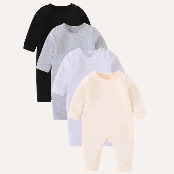 

Baby Unisex 4pcs Solid Popper Jumpsuit, Multicolor