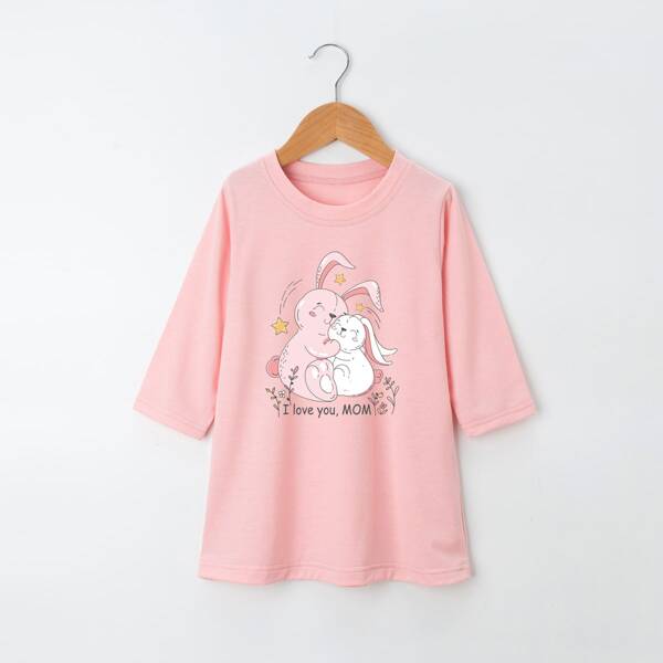 

Toddler Girls Cartoon And Slogan Graphic Dress, Baby pink