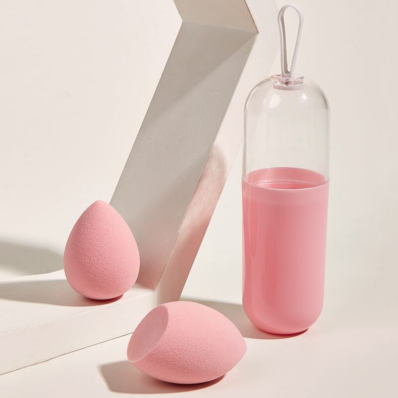 

2pcs Solid Makeup Sponge With Storage Box, Pink