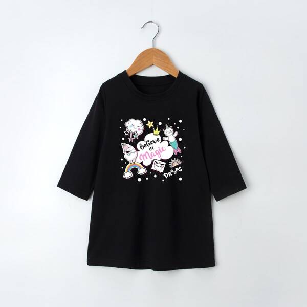 

Toddler Girls Cartoon And Slogan Graphic Dress, Black