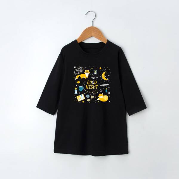 

Toddler Girls Cartoon And Slogan Graphic Tee Dress, Black