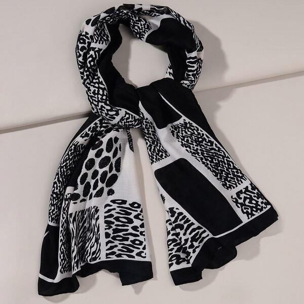 

Spot Print Two Tone Scarf, Black and white