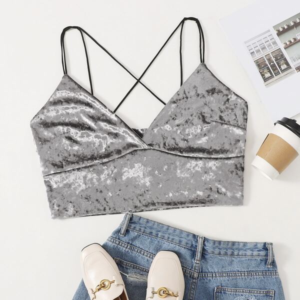 

Plus Criss Cross Back Velvet Cami Top, Silver