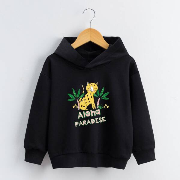 

Toddler Boys Letter & Cartoon Graphic Hoodie, Black