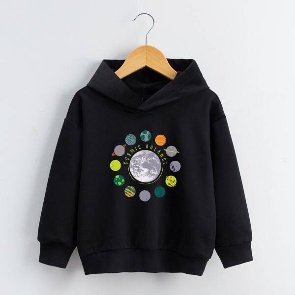 

Boys Letter & Galaxy Print Hoodie, Black
