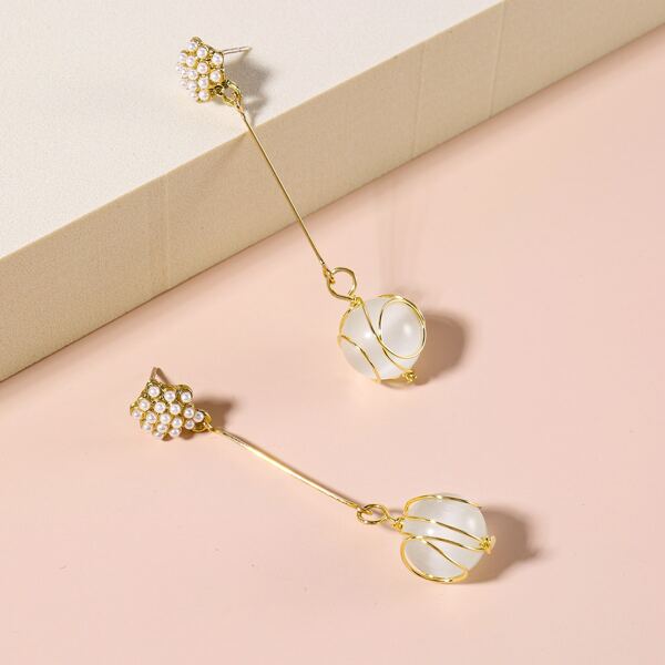 

Faux Pearl Decor Drop Earrings, Gold