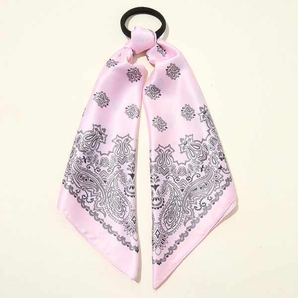 

Paisley Pattern Scarf Decor Hair Tie, Baby pink