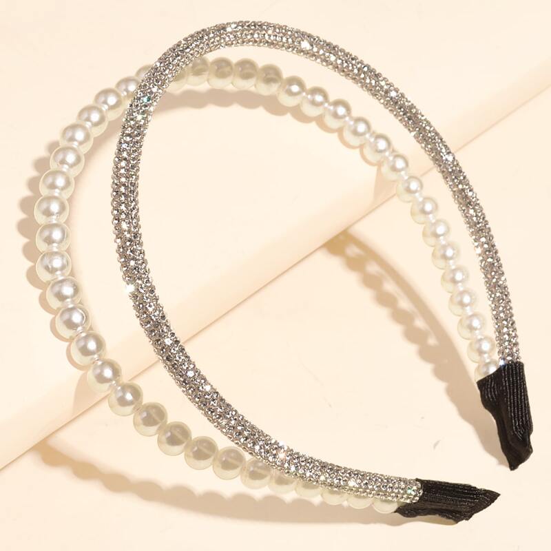 

Faux Pearl & Rhinestone Decor Layered Hair Hoop, White