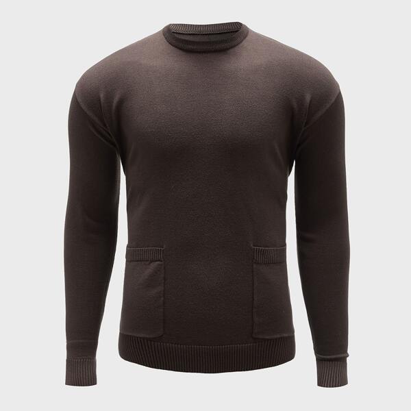 

Men Pocket Patched Solid Sweater, Chocolate brown