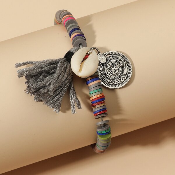

Shell & Tassel Charm Beaded Bracelet, Multicolor