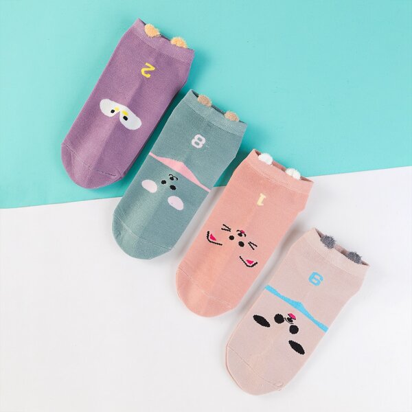 

4pairs Cartoon Graphic Socks, Multicolor
