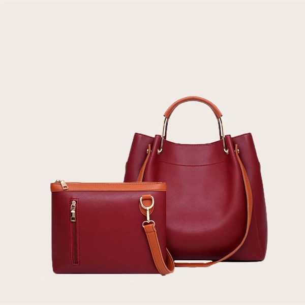 

Minimalist Bucket Bag With Purse, Red