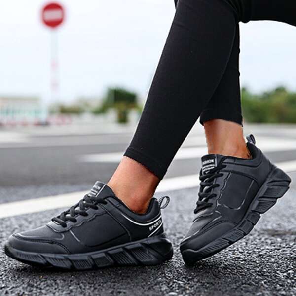 

Lace Up Front Wide Fit Sneakers, Black