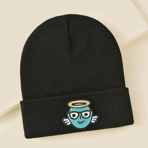 

Cartoon Embroidery Beanie, Black