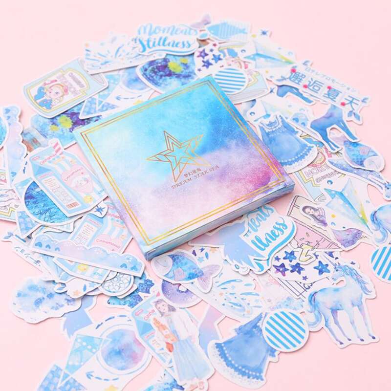 

200pcs Mixed Pattern Sticker, Blue