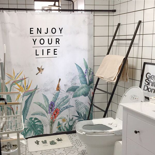 

Plants Print Shower Curtain With 12hooks, Multicolor