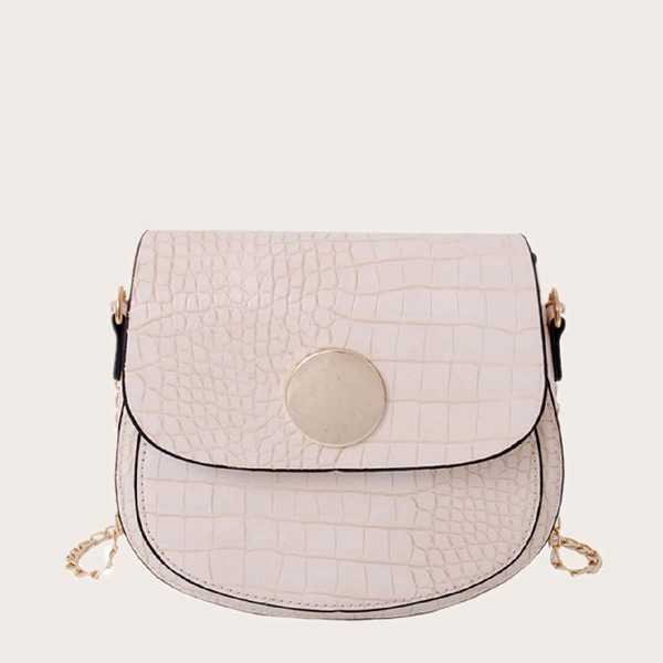 

Croc Embossed Chain Saddle Bag, Beige