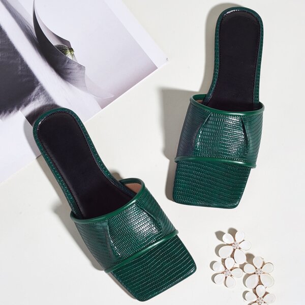 

Ruched Detail Slide Sandals, Dark green