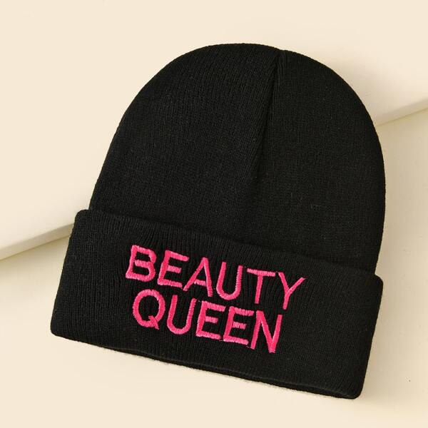 

Letter Embroidery Beanie, Black