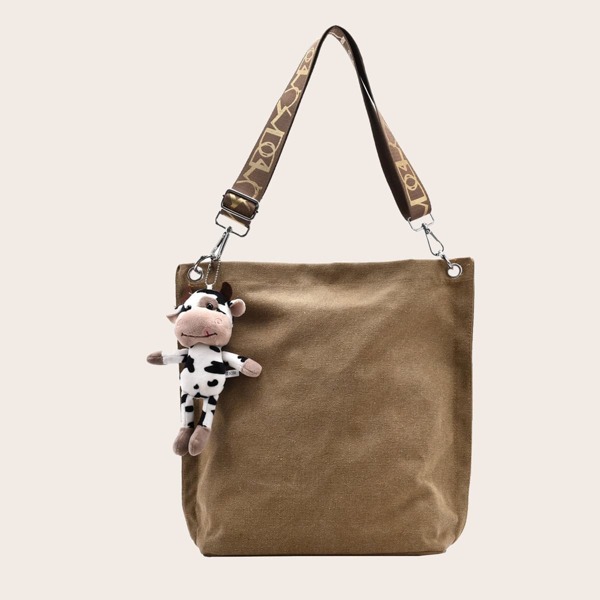 

Canvas Shoulder Bag With Bag Charm, Khaki