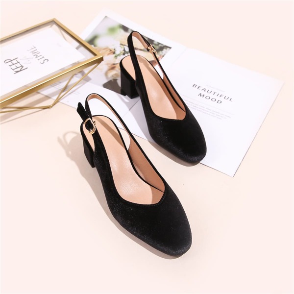 

Chunky Heeled Slingback Pumps, Black