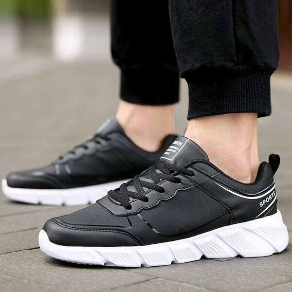 

Men Lace-up Front Letter Graphic Sneakers, Black