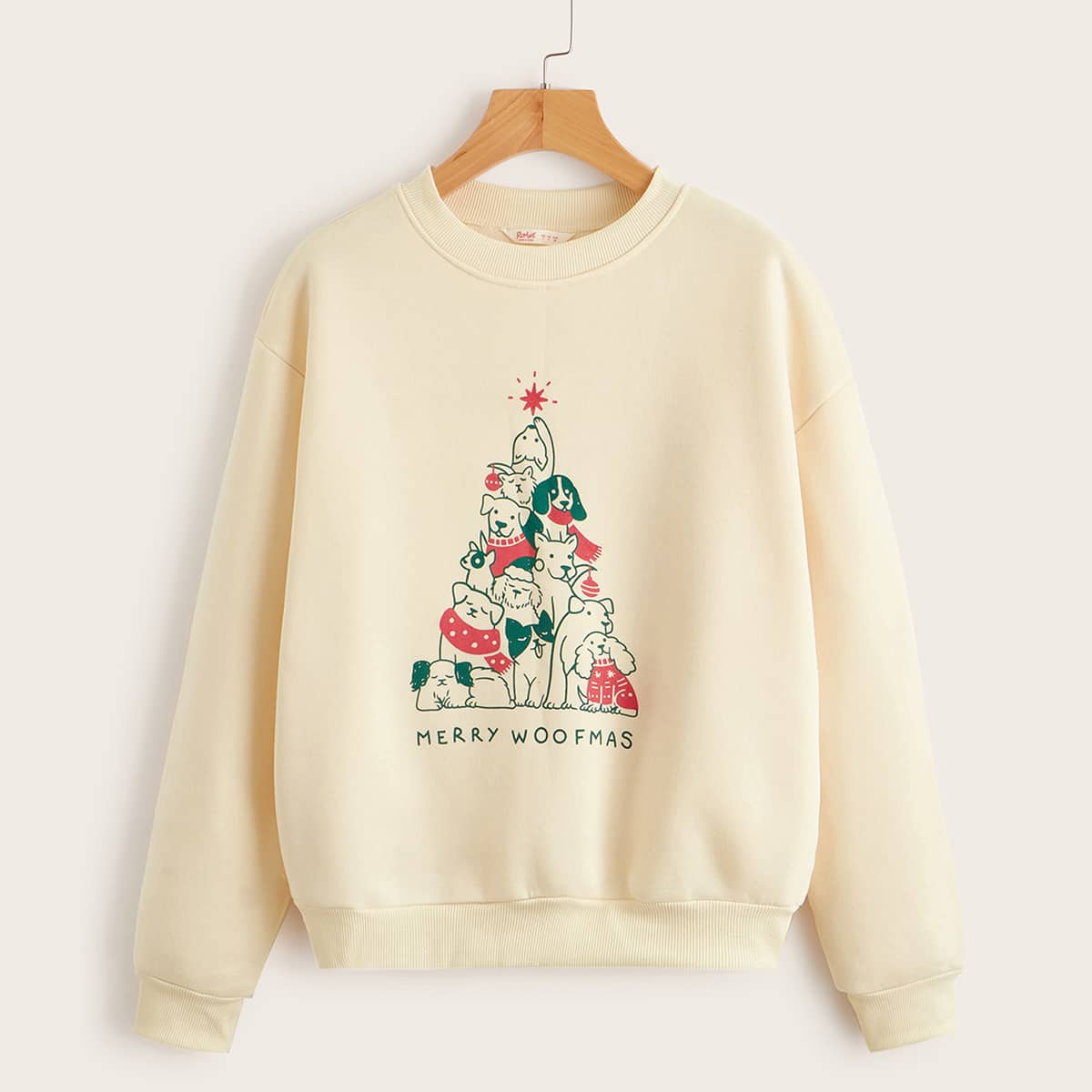 

Christmas Letter Cartoon Graphic Sweatshirt, Beige