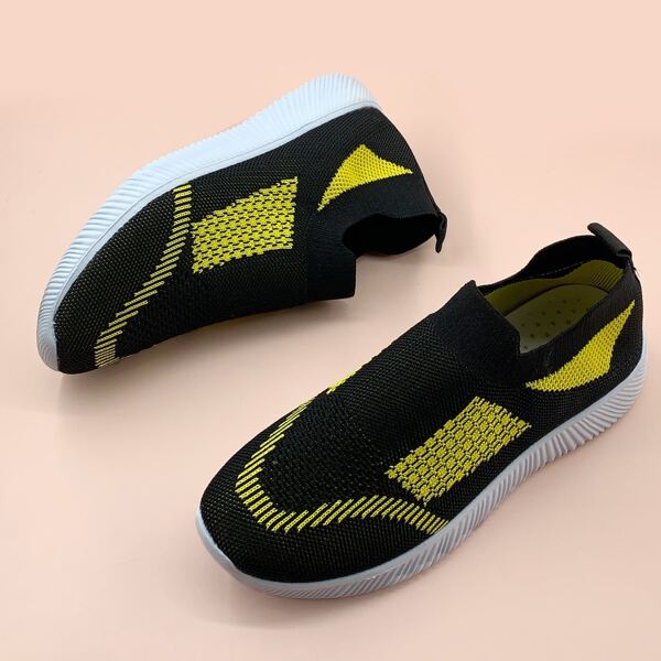 

Two Tone Knit Slip On Sneakers, Black