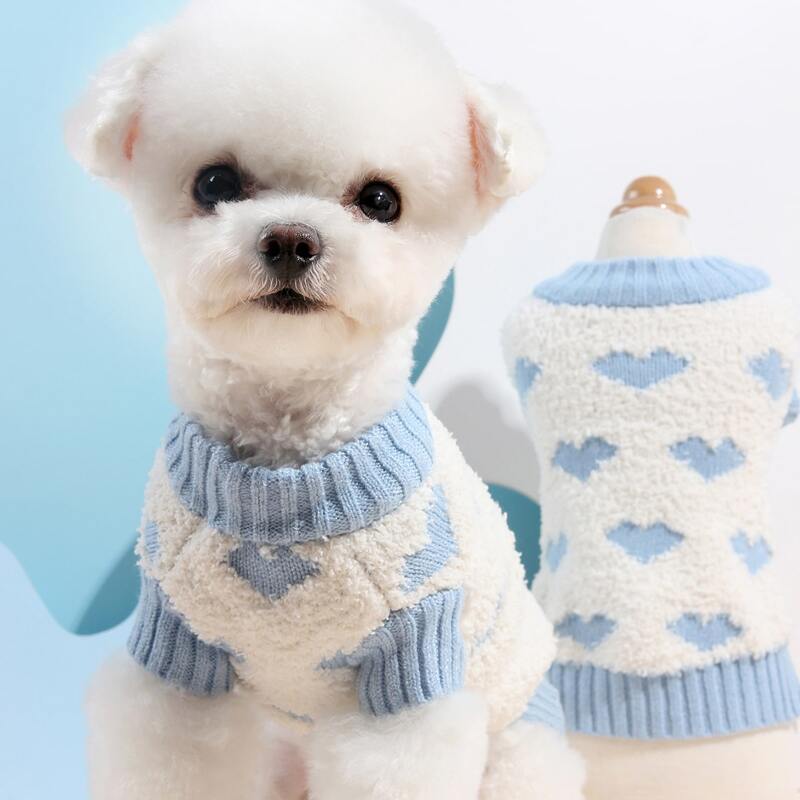

Heart Pattern Dog Sweater, Blue and white