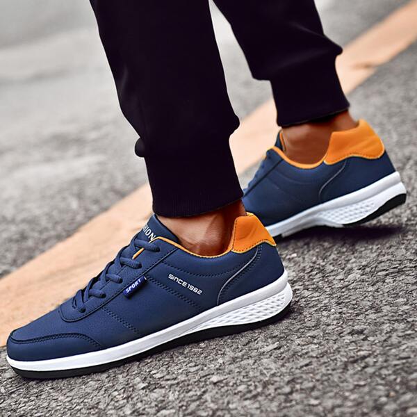 

Men Lace Up Front Low Top Sneakers, Blue