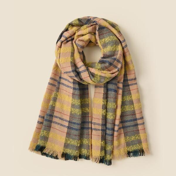 

Raw Hem Plaid Scarf, Multicolor