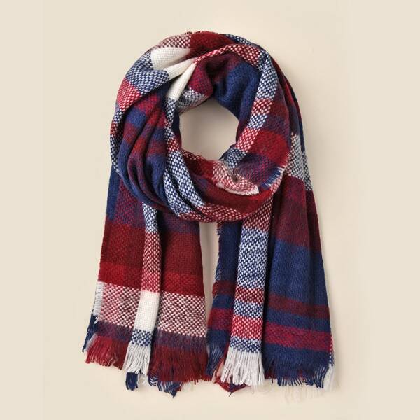 

Raw Hem Plaid Scarf, Multicolor