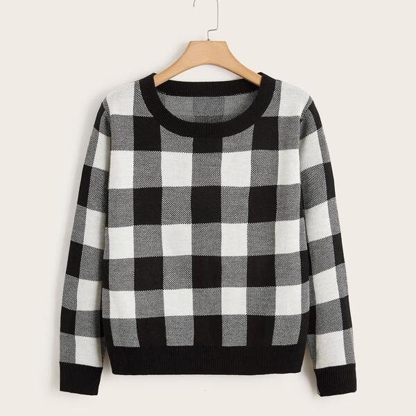 

Plus Buffalo Plaid Sweater, Black and white