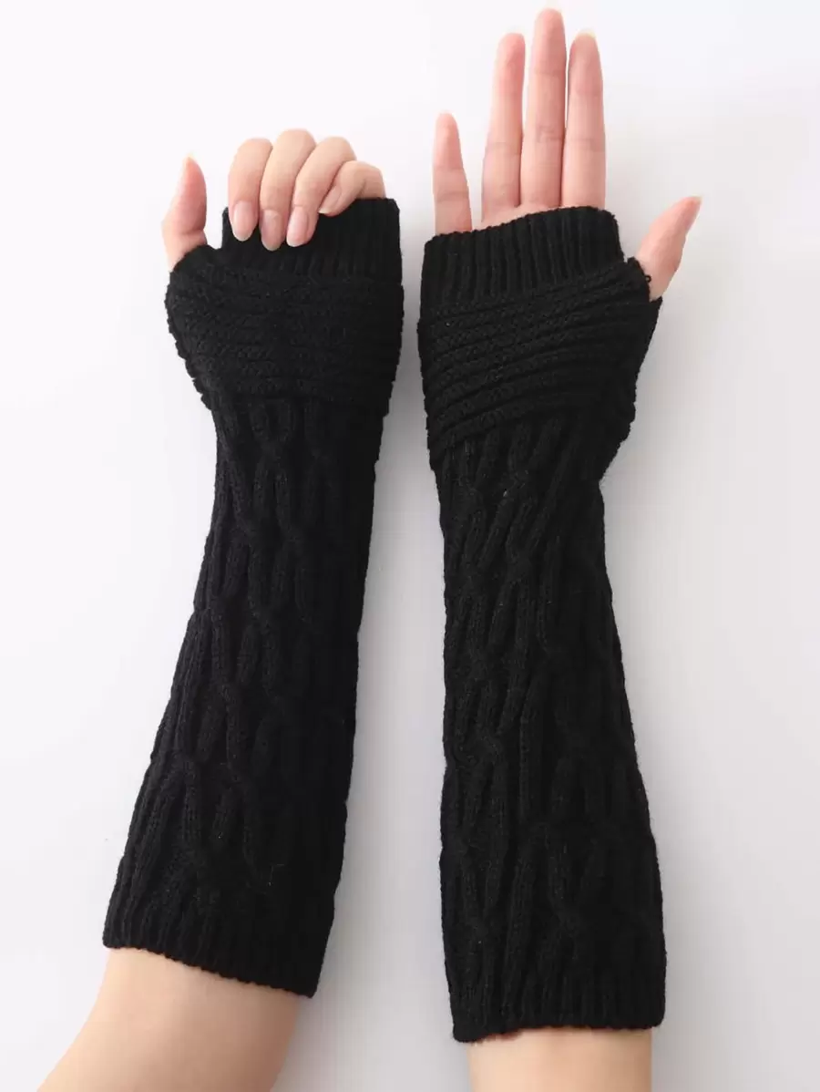 Solid Knit Arm Warmer - Black - View 1