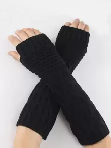 Solid Knit Arm Warmer - Black - View 2