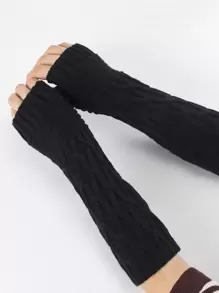 Solid Knit Arm Warmer - Black - View 4
