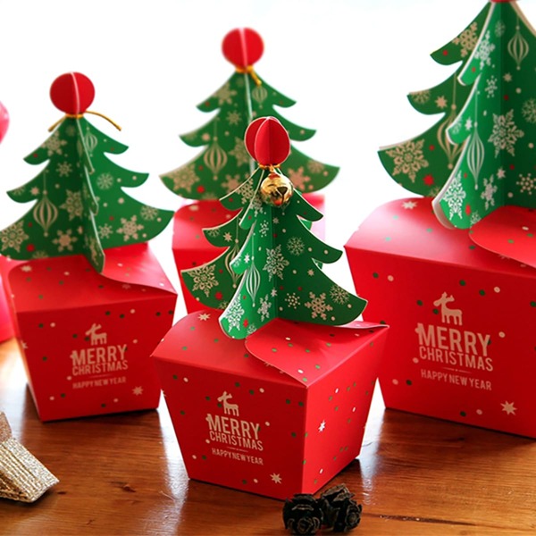

10pcs Christmas Tree Design Package Box, Red
