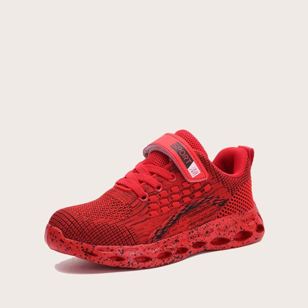 

Girls Chinese Letter Graphic Velcro Strap Sneakers, Red