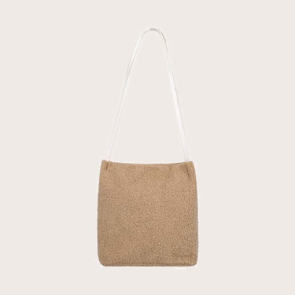 

Faux Shearling Shoulder Tote Bag, Khaki