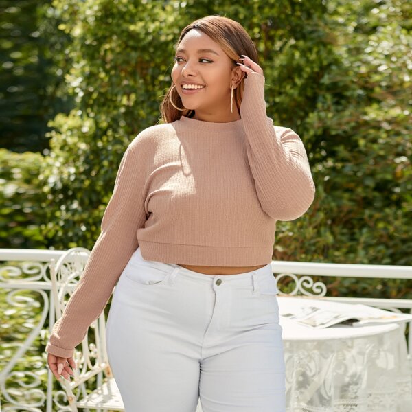 

Plus Cut Out Tie Back Solid Tee, Apricot