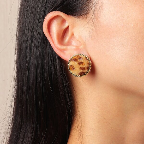 

Leopard Round Earrings, Multicolor